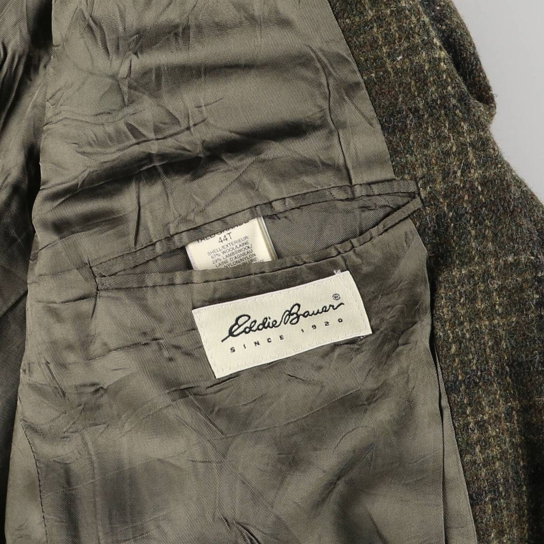 Eddie Bauer Check Pattern Wool Tailored Jacket, Made in USA, Men's Size XL wool Khaki type Vintage Second Hand