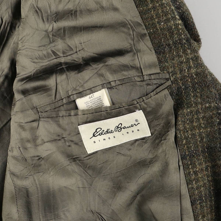 Eddie Bauer Check Pattern Wool Tailored Jacket, Made in USA, Men's Size XL wool Khaki type Vintage Second Hand