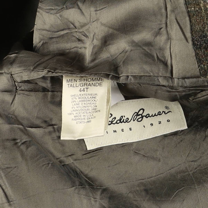 Eddie Bauer Check Pattern Wool Tailored Jacket, Made in USA, Men's Size XL wool Khaki type Vintage Second Hand