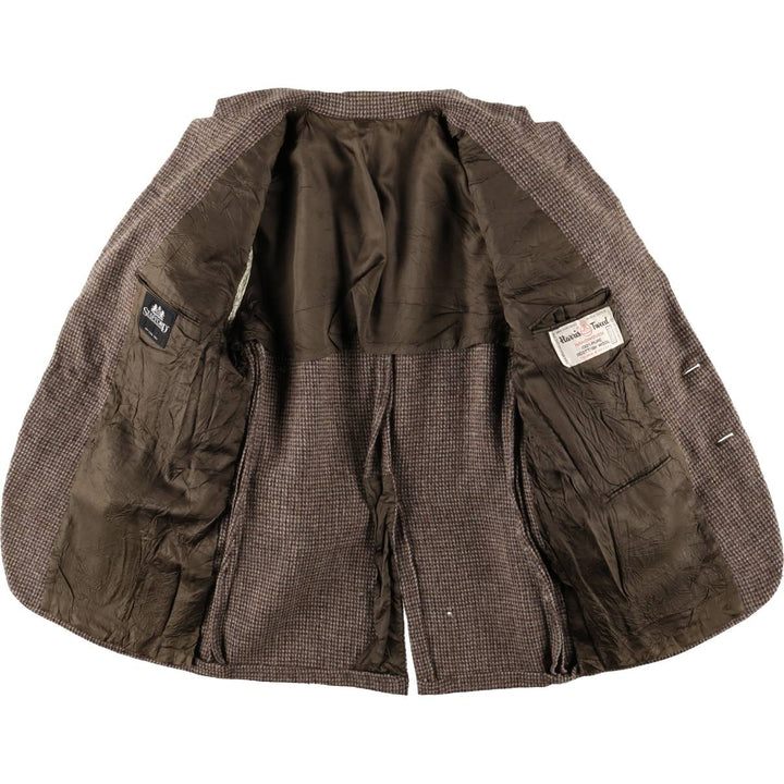 80s-90'S Stafford Harris Tweed wool tailored jacket, made in USA, men's size S wool brown type Vintage Second Hand