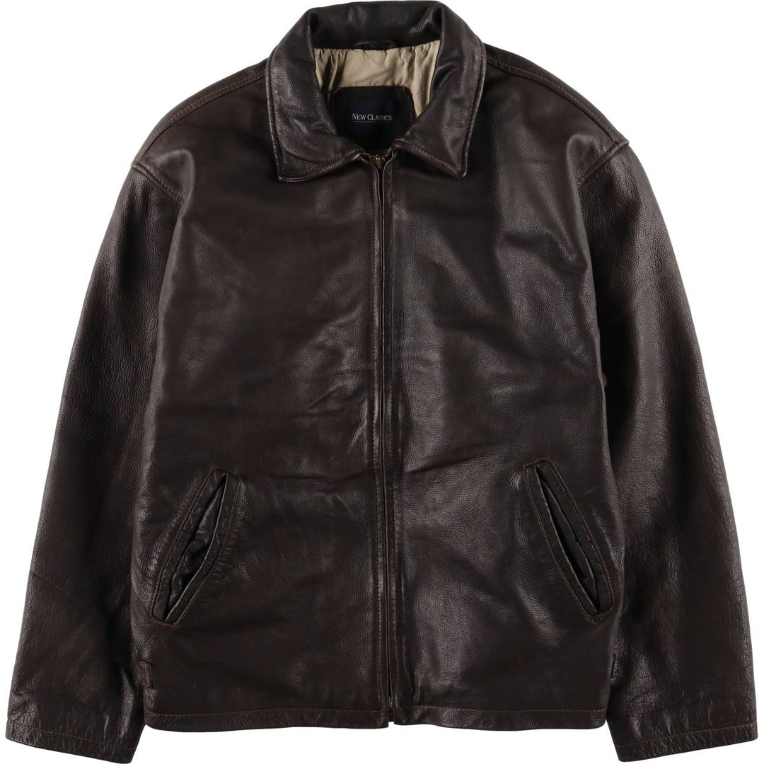 NEW CLASSICS Swing Top Leather Blouson Men's XL genuine leather brown type Vintage Second Hand