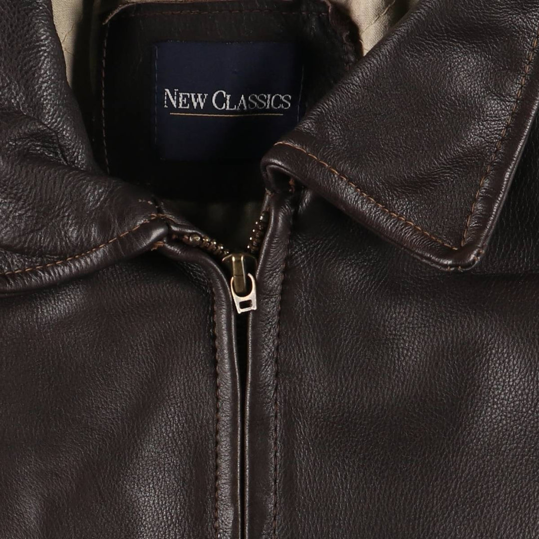 NEW CLASSICS Swing Top Leather Blouson Men's XL genuine leather brown type Vintage Second Hand