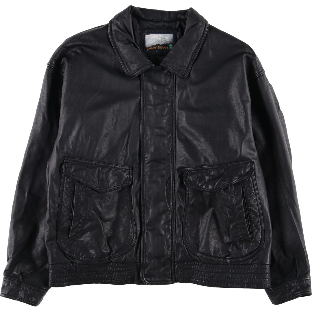 Gold River Leather Flight Jacket, Men's Size L Genuine Leather Cowhide black type Vintage Second Hand