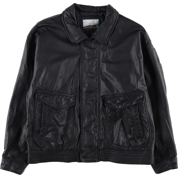 Gold River Leather Flight Jacket, Men's Size L Genuine Leather Cowhide black type Vintage Second Hand