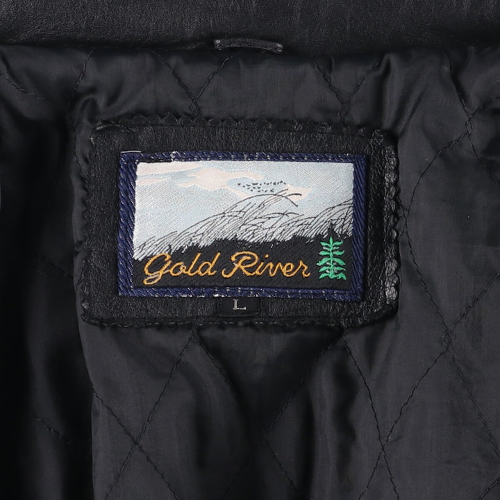 Gold River Leather Flight Jacket, Men's Size L Genuine Leather Cowhide black type Vintage Second Hand