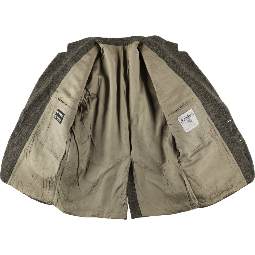 90s-00'S Moores Harris Tweed Check Pattern Wool Tailored Jacket, Made in Canada, Men's Size XL wool Khaki type Vintage Second Hand