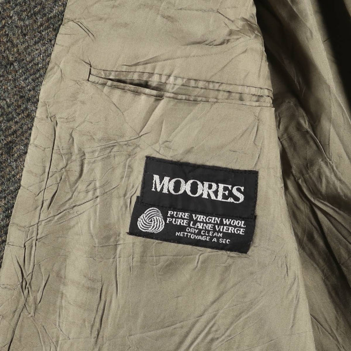 90s-00'S Moores Harris Tweed Check Pattern Wool Tailored Jacket, Made in Canada, Men's Size XL wool Khaki type Vintage Second Hand