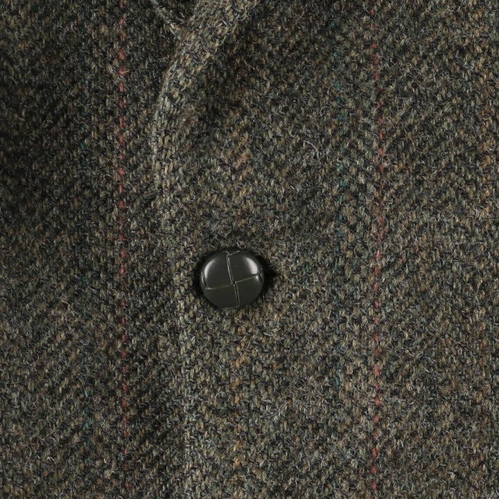 90s-00'S Moores Harris Tweed Check Pattern Wool Tailored Jacket, Made in Canada, Men's Size XL wool Khaki type Vintage Second Hand