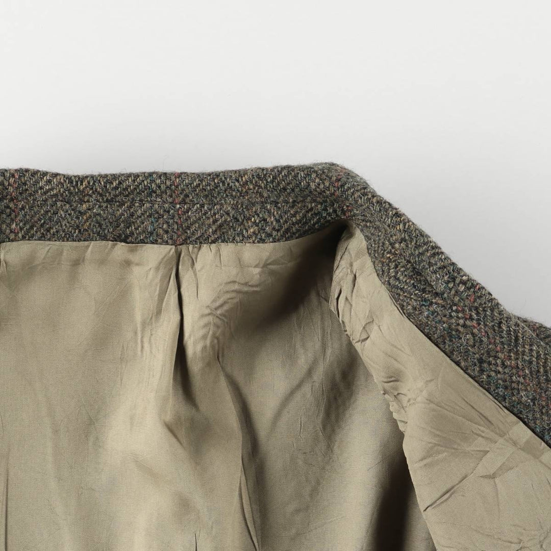 90s-00'S Moores Harris Tweed Check Pattern Wool Tailored Jacket, Made in Canada, Men's Size XL wool Khaki type Vintage Second Hand