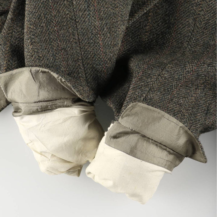 90s-00'S Moores Harris Tweed Check Pattern Wool Tailored Jacket, Made in Canada, Men's Size XL wool Khaki type Vintage Second Hand