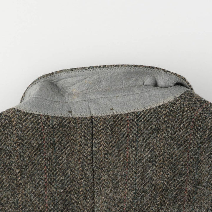 90s-00'S Moores Harris Tweed Check Pattern Wool Tailored Jacket, Made in Canada, Men's Size XL wool Khaki type Vintage Second Hand