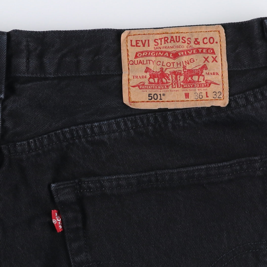 Levi's 501 Straight Leg Button-Fly Black Denim Straight Denim Pants, Men's Size 37 cotton black type Vintage Second Hand