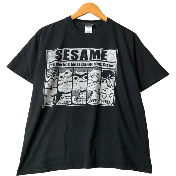 Vintage Sesame Street character print T-shirt, made in Mexico, men's size L cotton black type Vintage Second Hand