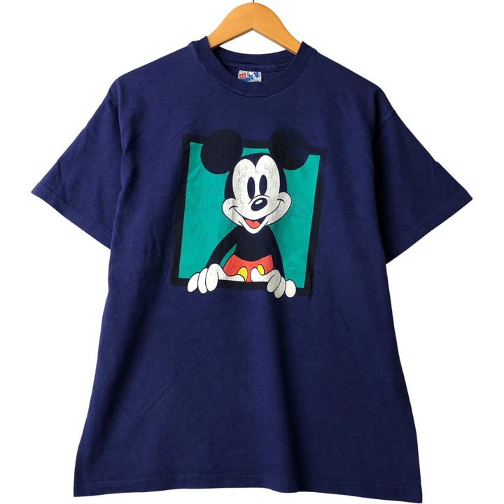 90'S Hanes Mickey Mouse character print T-shirt, Made in USA, Men's size L cotton Purple type blue-purple Vintage Second Hand