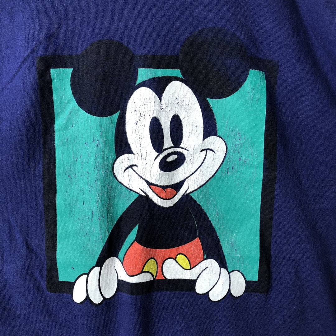 90'S Hanes Mickey Mouse character print T-shirt, Made in USA, Men's size L cotton Purple type blue-purple Vintage Second Hand