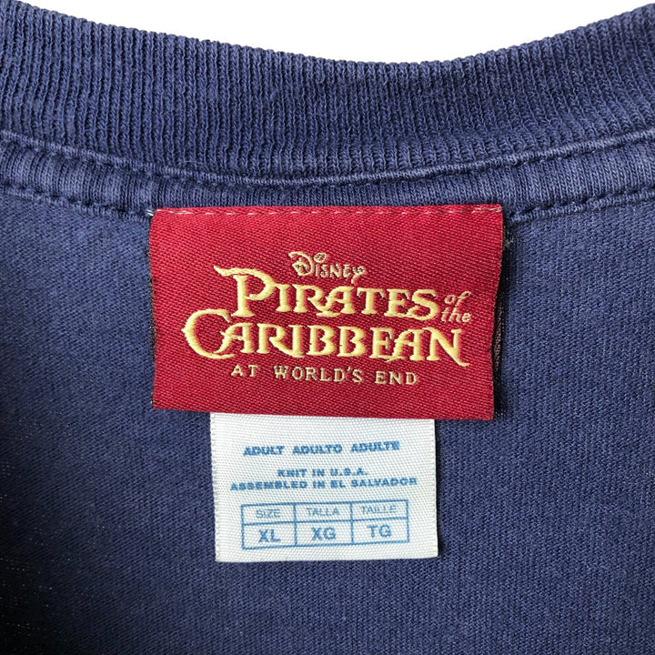 Disney Pirates of the Caribbean animated character print T-shirt, men's size XL cotton navy blue type Vintage Second Hand
