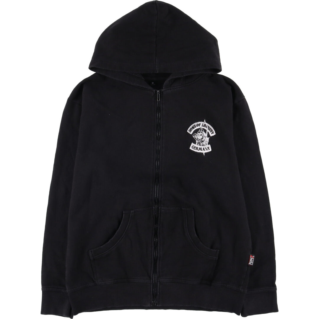 PEPPEX Skull Pattern Full-Zip Hoodie, Men's Size M cotton black type Vintage Second Hand