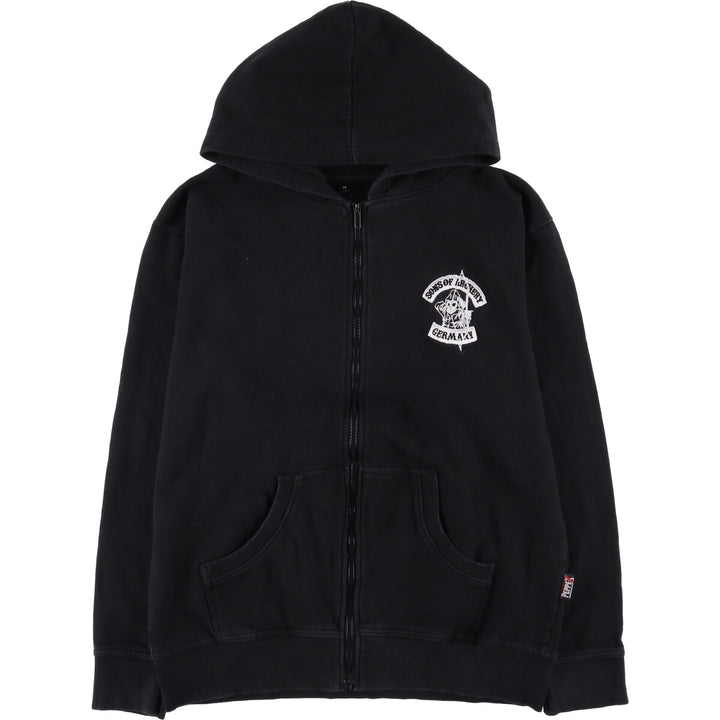 PEPPEX Skull Pattern Full-Zip Hoodie, Men's Size M cotton black type Vintage Second Hand