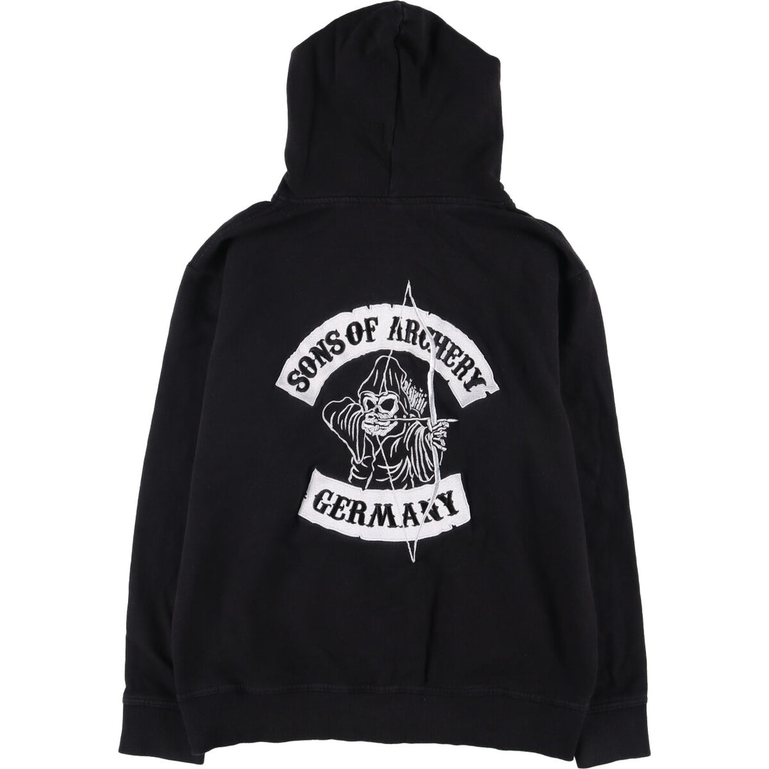 PEPPEX Skull Pattern Full-Zip Hoodie, Men's Size M cotton black type Vintage Second Hand