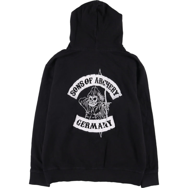 PEPPEX Skull Pattern Full-Zip Hoodie, Men's Size M cotton black type Vintage Second Hand