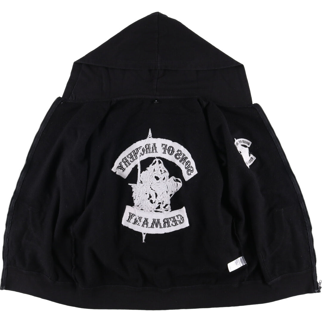 PEPPEX Skull Pattern Full-Zip Hoodie, Men's Size M cotton black type Vintage Second Hand