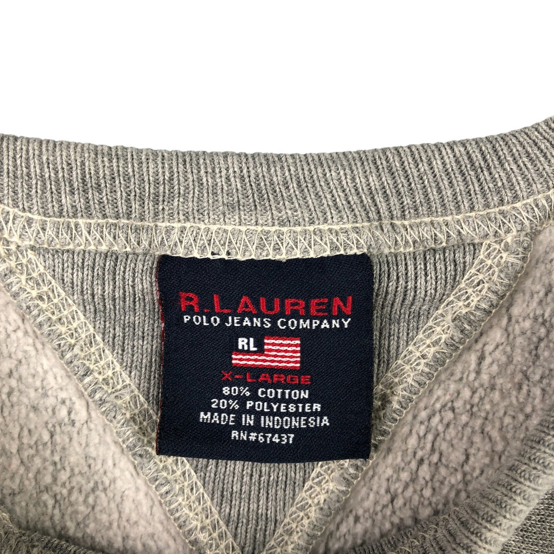 Ralph Lauren Polo Jeans Company logo sweatshirt, men's size L cotton gray type Vintage Second Hand