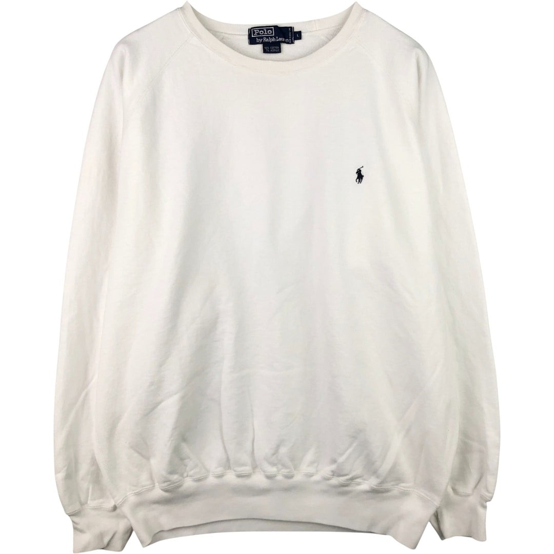 Ralph Lauren POLO by Ralph Lauren One Point Logo Sweatshirt Trainer Men's L size cotton white type Vintage Second Hand