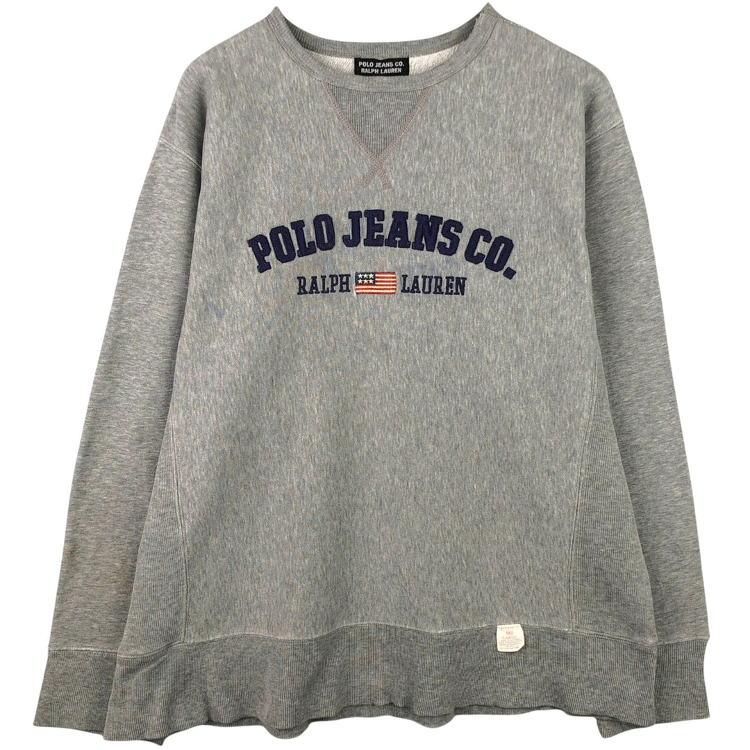2000'S Ralph Lauren POLO JEANS COMPANY logo sweatshirt, men's size L cotton gray type Vintage Second Hand