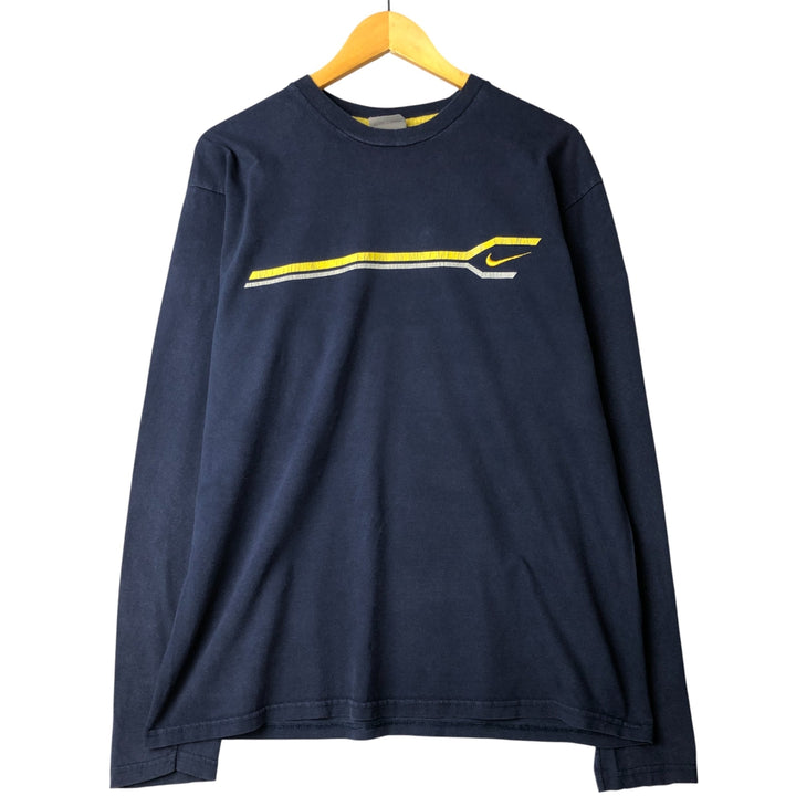 Nike logo print long-sleeved T-shirt, men's size XL cotton navy blue type Vintage Second Hand