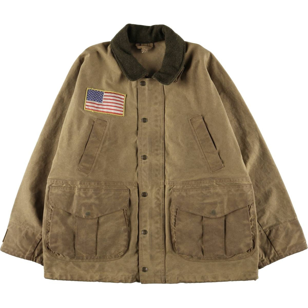 Vintage 90'S Filson Stars and Stripes Oiled Hunting Jacket, Made in USA, Men's Size XL cotton beige type brown Vintage Second Hand