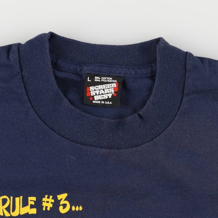 90'S Screen Stars Best Printed T-shirt Made in USA Men's L Vintage cotton navy blue type Vintage Second Hand