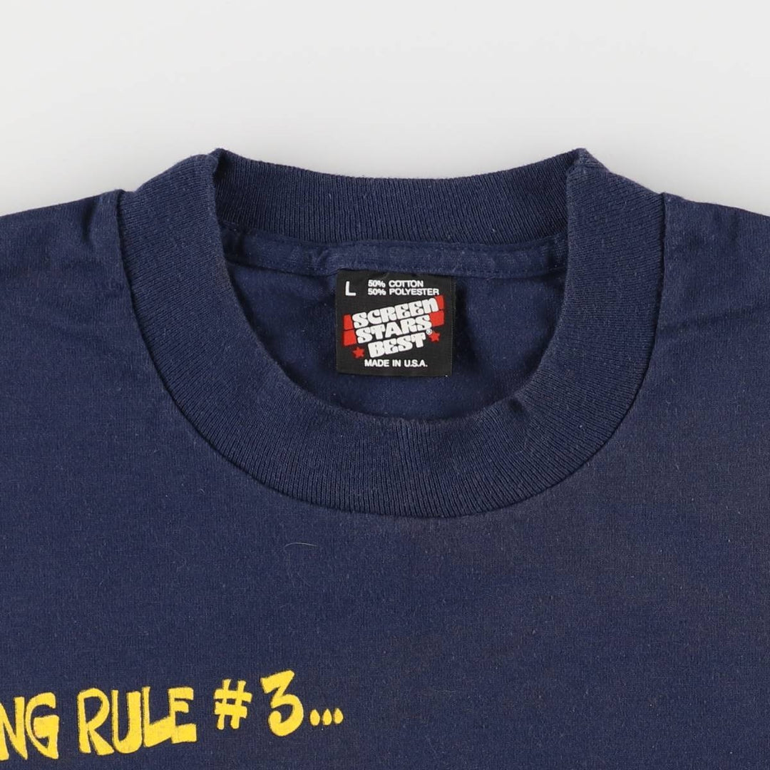90'S Screen Stars Best Printed T-shirt Made in USA Men's L Vintage cotton navy blue type Vintage Second Hand