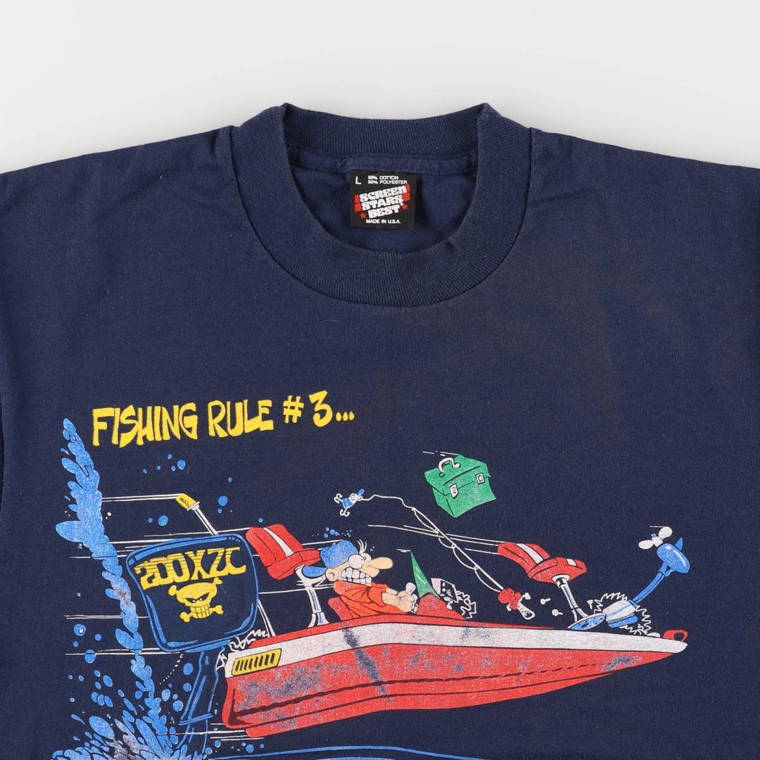 90'S Screen Stars Best Printed T-shirt Made in USA Men's L Vintage cotton navy blue type Vintage Second Hand