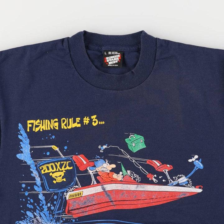 90'S Screen Stars Best Printed T-shirt Made in USA Men's L Vintage cotton navy blue type Vintage Second Hand