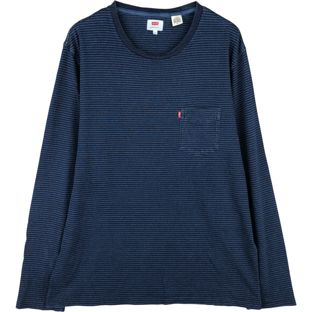 Levi's Striped Pattern Long Sleeve T-Shirt, Men's Size L cotton blue type Vintage Second Hand