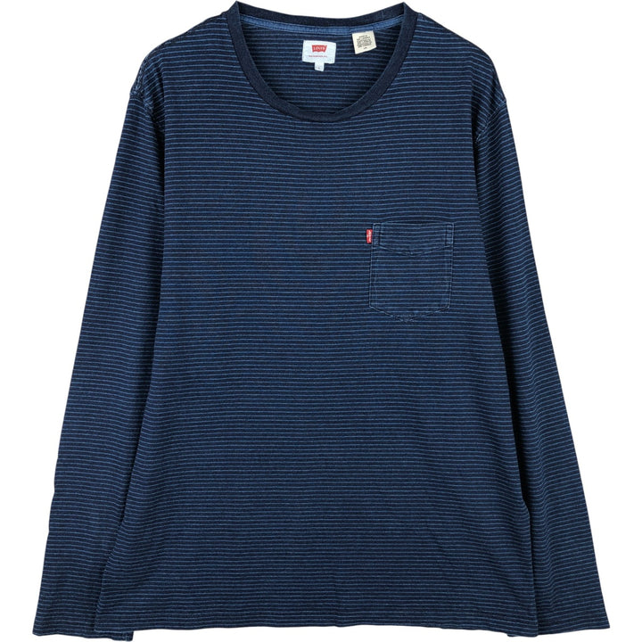 Levi's Striped Pattern Long Sleeve T-Shirt, Men's Size L cotton blue type Vintage Second Hand