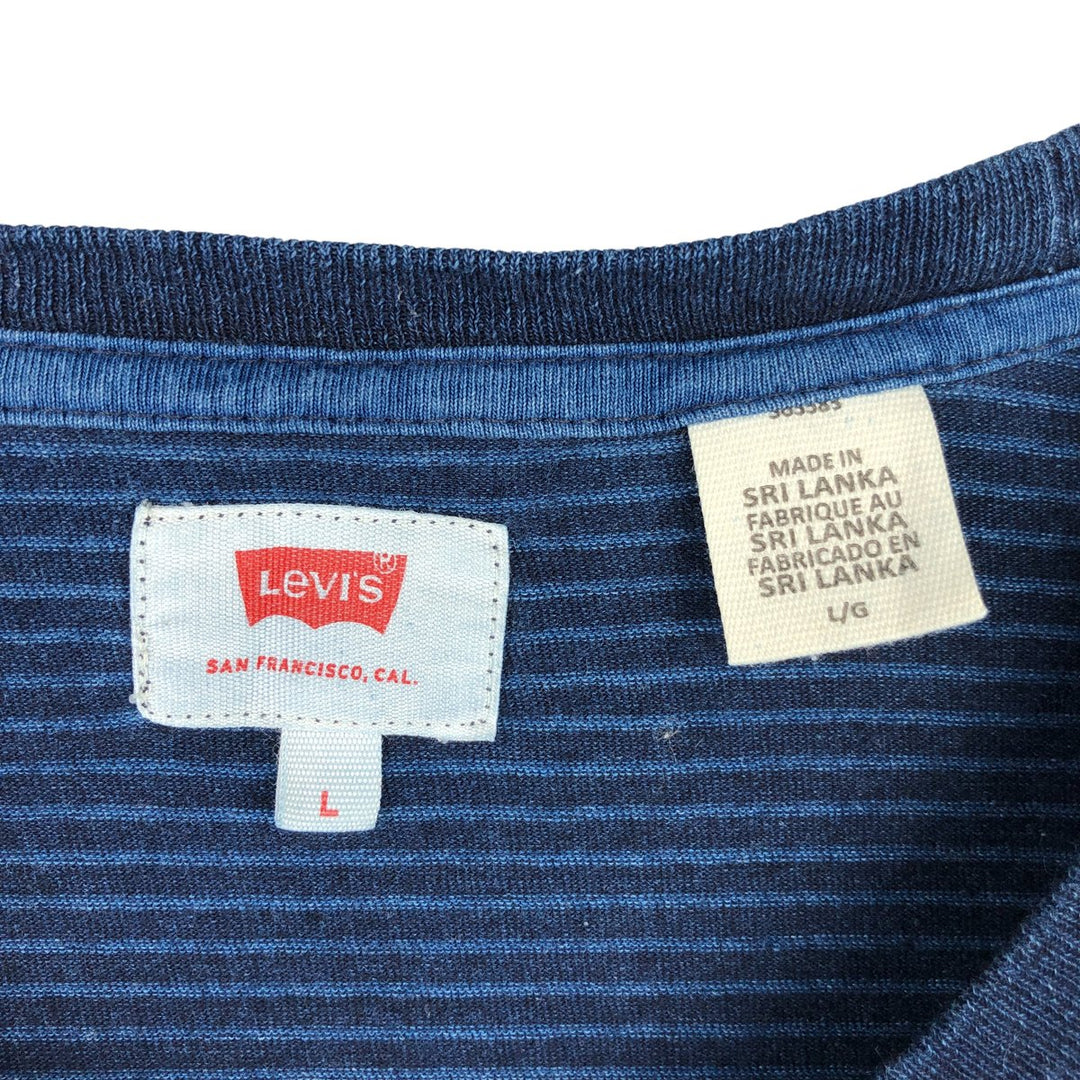 Levi's Striped Pattern Long Sleeve T-Shirt, Men's Size L cotton blue type Vintage Second Hand