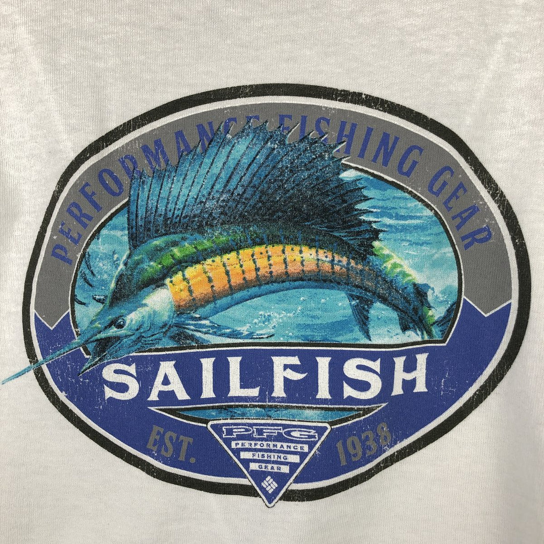 Columbia PFG Fish Print Long Sleeve T-Shirt, Men's Size L cotton white type Vintage Second Hand