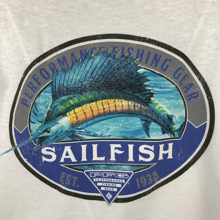 Columbia PFG Fish Print Long Sleeve T-Shirt, Men's Size L cotton white type Vintage Second Hand