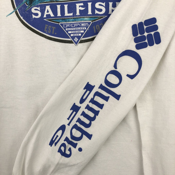 Columbia PFG Fish Print Long Sleeve T-Shirt, Men's Size L cotton white type Vintage Second Hand