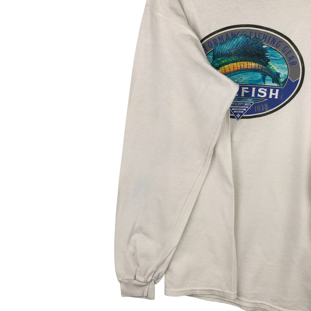 Columbia PFG Fish Print Long Sleeve T-Shirt, Men's Size L cotton white type Vintage Second Hand