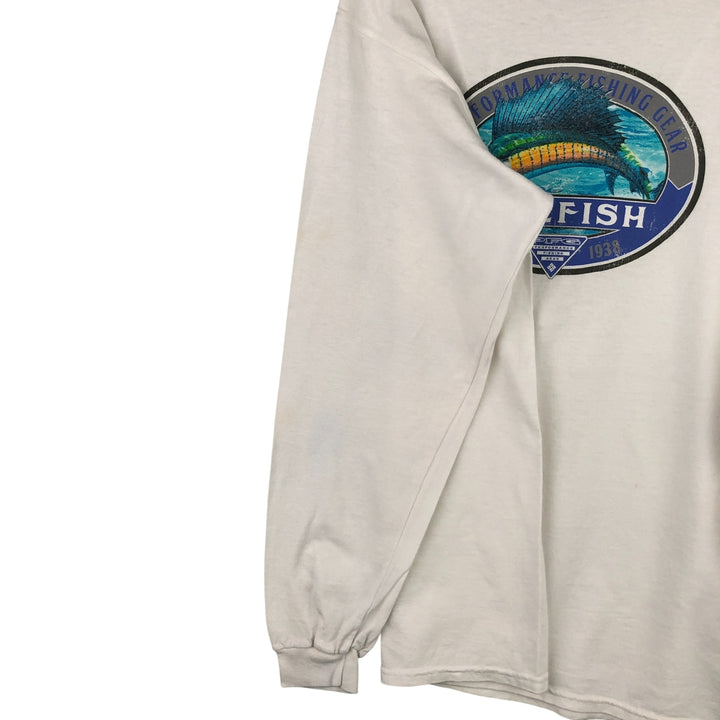 Columbia PFG Fish Print Long Sleeve T-Shirt, Men's Size L cotton white type Vintage Second Hand