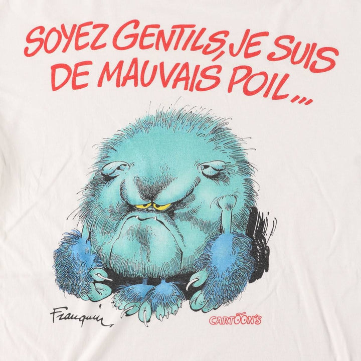 Andre Franquin character print T-shirt, men's size L unclear white type Vintage Second Hand