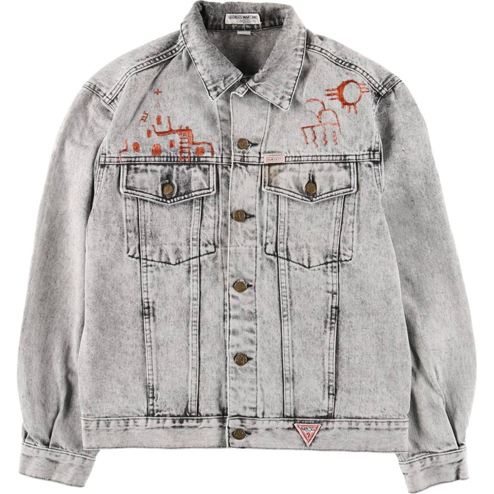 90'S Guess by Georges Marciano Custom Denim Jacket, Made in the USA, Men's Size Medium, Vintage cotton gray type Vintage Second Hand