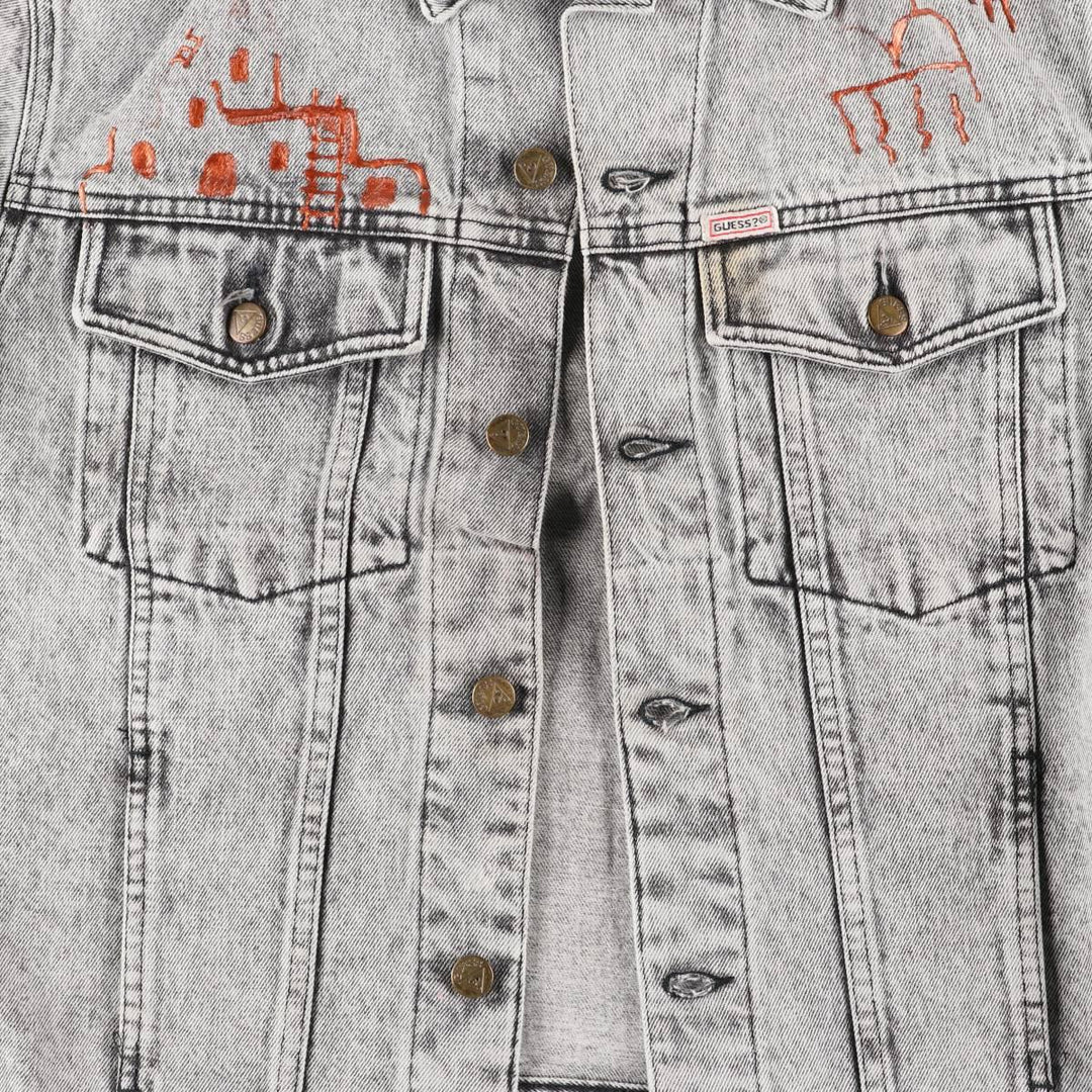 90'S Guess by Georges Marciano Custom Denim Jacket, Made in the USA, Men's Size Medium, Vintage cotton gray type Vintage Second Hand