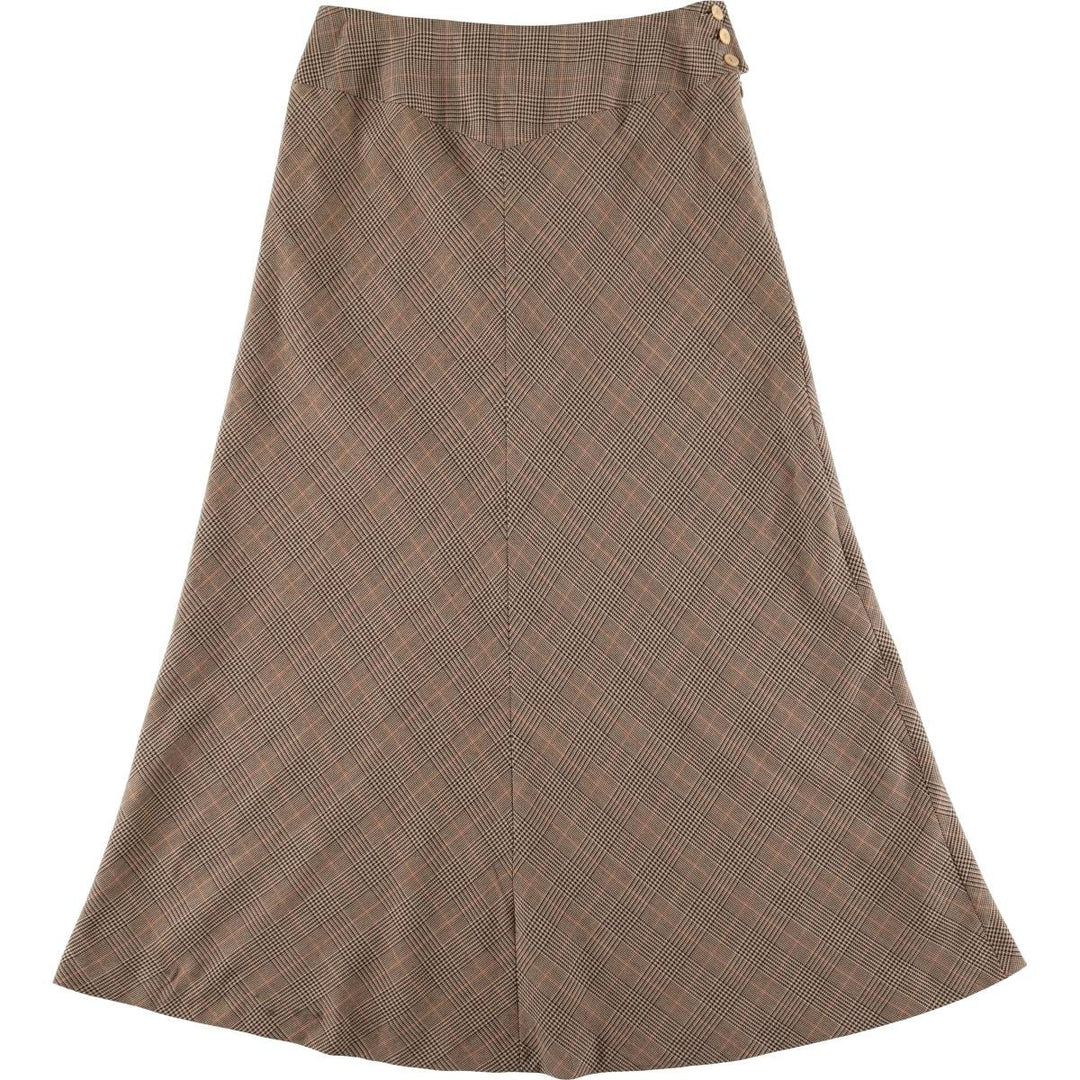 ANNEX Gun Club Check Long A-Line Skirt, Women's Size L polyester beige type brown Vintage Second Hand