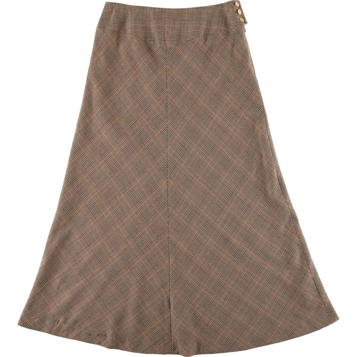 ANNEX Gun Club Check Long A-Line Skirt, Women's Size L polyester beige type brown Vintage Second Hand