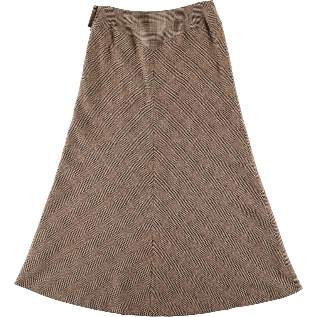 ANNEX Gun Club Check Long A-Line Skirt, Women's Size L polyester beige type brown Vintage Second Hand
