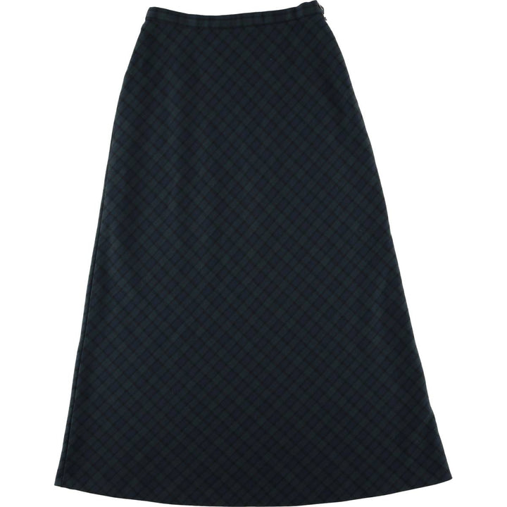 TWEEDS Blackwatch Check Wool Long A-Line Skirt, Women's Size M polyester navy blue type Vintage Second Hand