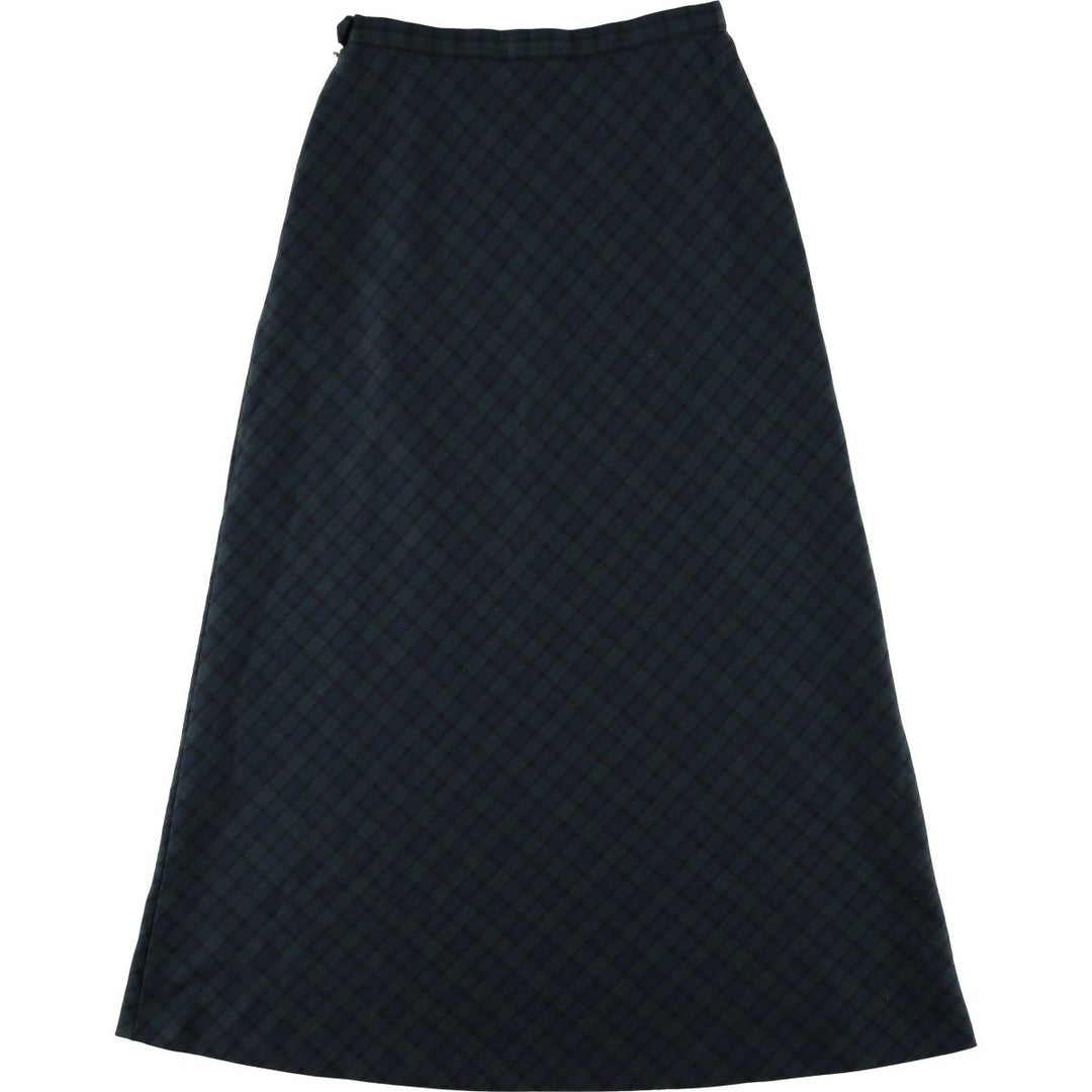 TWEEDS Blackwatch Check Wool Long A-Line Skirt, Women's Size M polyester navy blue type Vintage Second Hand
